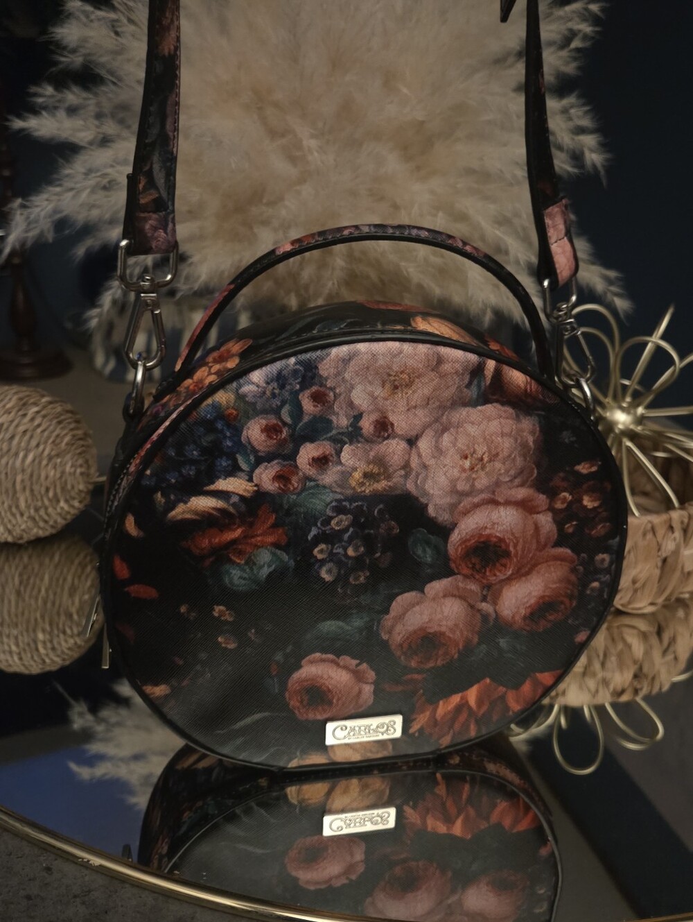 Carlos Santana Floral Canteen Crossbody Bag Moody Rose Circle Purse Boho Goth - Picture 4 of 16